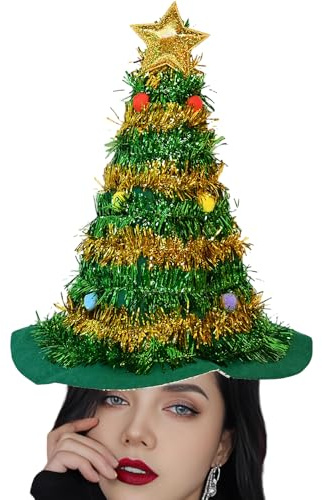 Ram® Adult Christmas Tree Hat With Star And Tinsel Fancy Dress Costume Xmas Holiday Party Hat 43CM