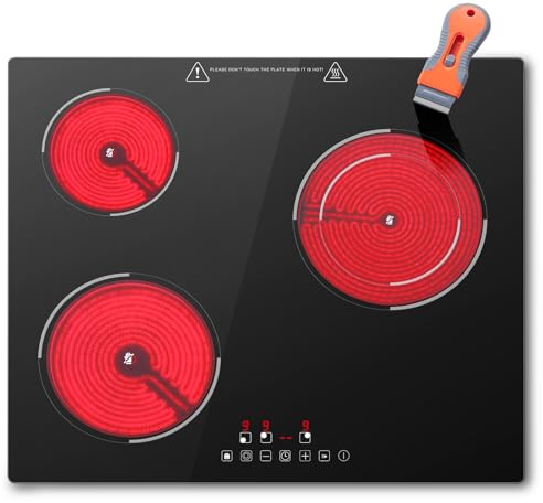 Piano Cottura Vetroceramica 3 Fuochi 5200W, 3 Zone di Cottura (1200W+1800W+2200W, 9 Livelli di Potenza, Controllo Tattile, Sicurezza Bambini, Timer 99 Min, Compatibile con Tutti i Tipi di Pentole