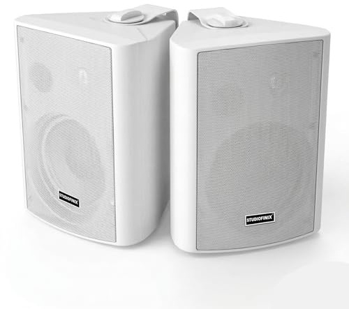 STUDIOFINIX 5.25 Inch 300W Indoor/Outdoor Bluetooth 5.1 Waterproof Wall-Mounted Speakers, Wireless Multi-Speaker Sync with IR Remote, for Patio, Garage, Home, Backyard(501BLE,White,Pair)