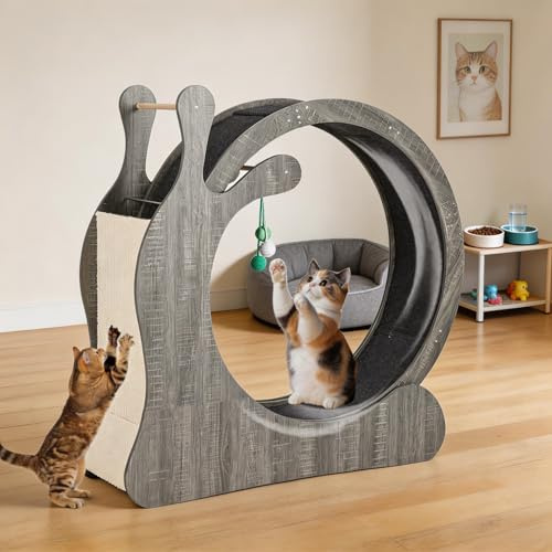Cat Exercise Wheel, 95cm Inner Diameter Large Cat Treadmill with Removable Carpet, Scratching Board & Play Balls, Kitten Running Wheel for Indoor Cats Walking Training for Cats' Weight Loss & Health-A