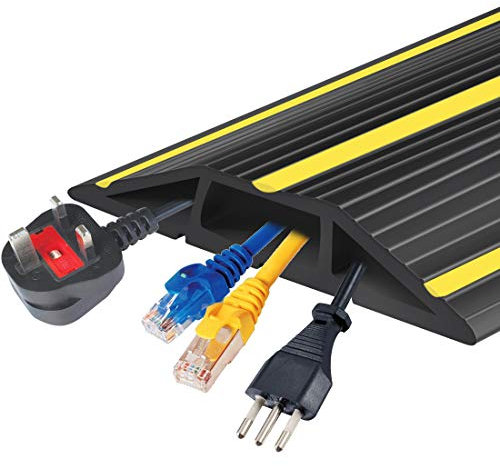 20Ft Cord Covers for Wires on Floor, 3-Channel Floor Cord Cover with Anti-Slip Base & Yellow Warning Strips, Extension Cord Covers for Floor, Ideal for Home, Office, Outdoor Use