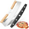 KUONIIY Coupe Pizza 14 Pouces, Coupe-Pizza à Bascule avec Double Manche en Bois, Lame de Trancheuse à Pizza en Acier Inoxydable avec Housse de Protection, Adapté pour Couper la Pizza