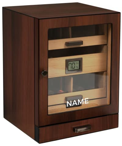 CASE ELEGANCE Monogrammed Luca Cabinet Humidor with Thick Cedar, Easy humidification System, Accurate Digital Hygrometer - Brown