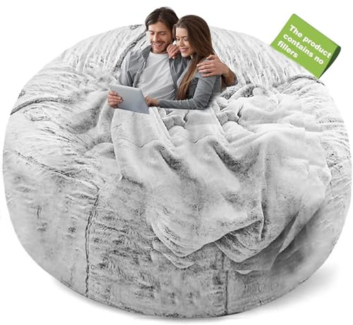 YudouTech (No Filler Bean Bag Chair Cover Without Filler,Big Round Soft Fluffy PV Velvet Washable Bean Bag Lazy Sofa Bed Cover for Adults,Living Room Bedroom Furniture Outside,5ft Snow Grey