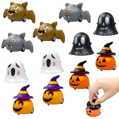 Meanju Mouvement de Lapin 12 Pièces Halloween Enfant Pull Back Voiture,Halloween Tirez Les Voitures,Mini-Citrouille Toy Press pour Enfants,Halloween Clockwork Jouets