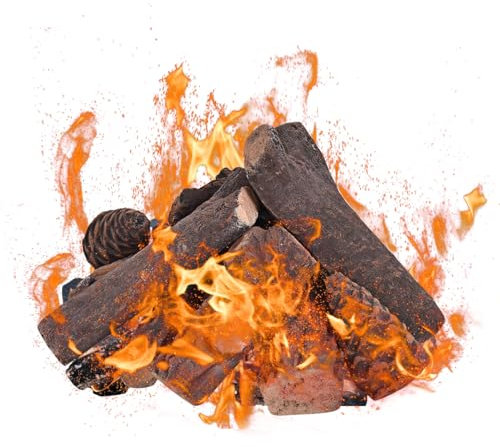 COSTWAY 9 Piezas de Troncos de Chimenea de Gas, Troncos Falsos Realistas para Propano, Insertos de Gas, Conjunto de Troncos de Fuego de Cerámica para Chimenea Eléctrica, Hoguera Exterior