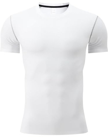 Sillictor Compression Tops for Men Short Sleeve Running Top Mens Football Training Tops Sports Gym T Shirts Men Base Layer Top for Golf Hiking Quick Dry High Wicking Muscle Support 3321 White M