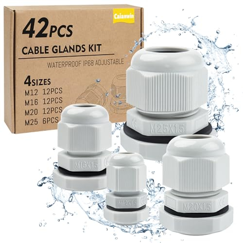 42 Stück Kabelverschraubung Set - Caianwin IP68 Kabeldurchführung Wasserdicht M12 M16 M20 M25 Verschraubung Set für Abzweigkasten,Verteilerkasten, Aufputz-Sicherungskasten,Wandverteiler