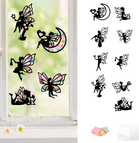 TGFIX 9 Stück Fee Bastelset Kinder Papier Feen Fenster Deko Basteln Fee Papierbastelset DIY Blumenfee Bastelhandwerk Kreativsets Geschenke für Mädchen Kindergeburtstag Bastelarbeiten