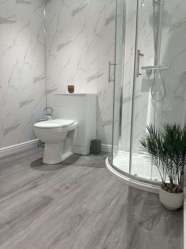 DBS Bathrooms White Marble Matt PVC Bathroom Wall Panels, Shower Wet Wall, Kitchen Cladding (16 Panels)