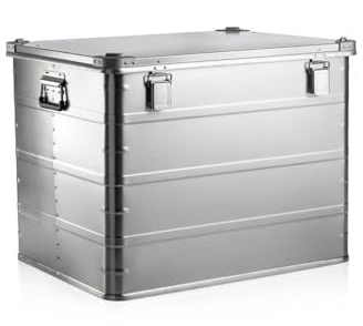 GUARDIQUE AluVault 240L – Alubox mit Deckel, Aluminium Aufbewahrungsbox, Alukiste, Spritzwassergeschützt, Staubdicht, Stapelbar - Transportbox mit Federgriffen für Werkzeug und Ausrüstung, Silber