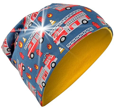 HECKBO 360° Reflektor Kinder Beanie Mütze - Jersey innen für Übergangszeit - Feuerwehr