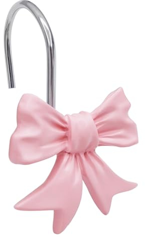 CHICTIE Decorative Shower Curtain Hooks, Bow Knot Shower Curtain Rings Hooks for Bathroom Baby Kids Room Rustproof Shower Hooks (Pink)