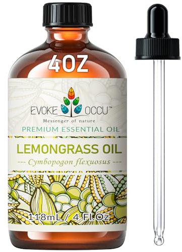 EVOKE OCCU Aceite Esencial de Hierba de Limón 4 Oz, Aceite Puro de Hierba de Limón para Difusor Piel Masaje Vela Fabricación de Jabón- 4 FL Oz