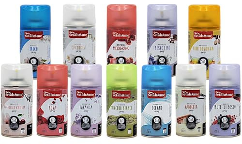 BURI Lufterfrischer Mix-Set| 12er Pack Aromatischer Raumduft passend für alle automatischen Duftspender, Sprühgeräte, Maschinen, Erfrischendes Aroma und Duftintensität