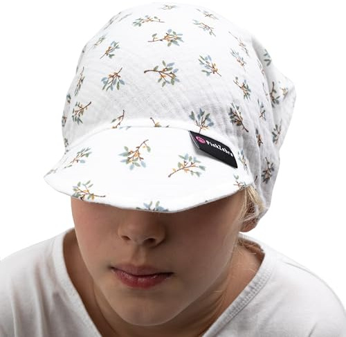 PinkZebra Foulard en mousseline avec visière pour bébé, enfant fille et garçon, de 0 mois à 7 ans, casquette d'été légère et respirante, foulard à nouer, Feuilles., 0-12 mois
