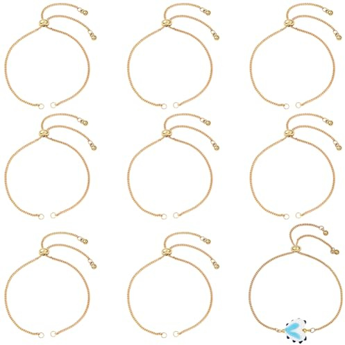 Beebeecraft 1 boîte de 10 Bracelets Coulissants Réglables en Laiton Plaqué Or 18 carats de 10.24cm (26 Pouces) pour la Fabrication de Bracelets Chaînes D'Extension Coulissantes avec Embouts à Boule