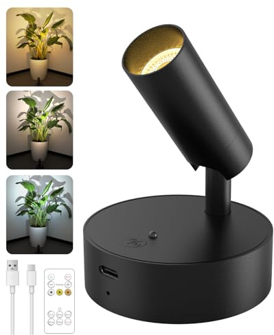 GOODEA Battery Operated Spot Light Indoor with Remote 3000mAh,3 Color Dimmable Wireless Rechargeable Picture Light for Wall,Tree Spotlight Indoor,Uplighting Stick on Wall for Plant Artwork Picture