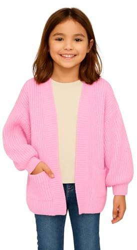 Janisramone® Balloon Sleeve Cardigan for Girls, Knitted Oversized Sweater