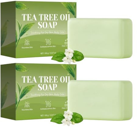 2PCS Tea Tree Soap-Tea Tree Oil Soap Bar,Body Soaps for Skin with Olive Oil,Soaps for Women&Men,Facial Cleanser and Body Oder,Skin Itching,Acne,Athl-ete's Foot