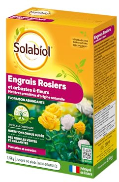 SOLABIOL Engrais Rosiers & Arbustes à Fleurs - 60 Pieds - 1,5kg | Améliore la Floraison - Nutrition Longue Durée - Utilisable en Agriculture Biologique - SOROSY15
