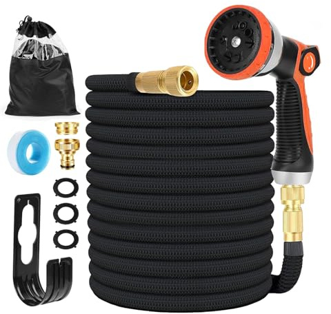 Tuyau d'arrosage Extensible 45M (3x15M) avec 10 Modèles de Pulvérisation Convient aux Robinets de 1/2 et 3/4 Raccords Tuyau flexible et léger pour Jardin, Arrosage, Nettoyage avec Sac de Rangement