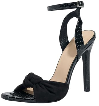 BOTRE Black High Heels Women Open Toe Knotted Ankle Strap Stiletto Heels Comfortable Party Prom Sandals Wedding Court Shoes (UK 6, Black)