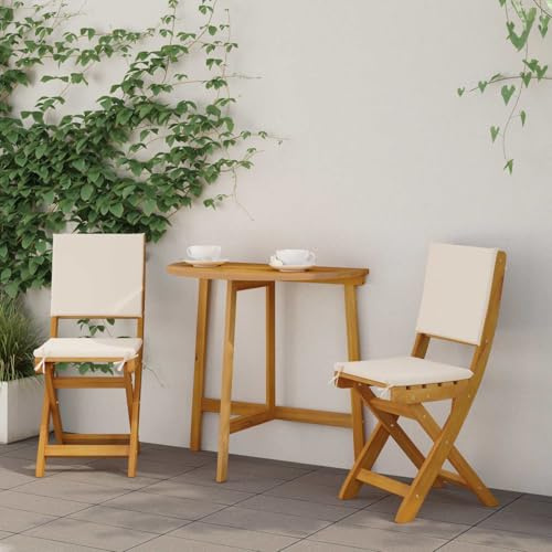Fasba Silla Bistró Rústica de Madera de Acacia Plegable con Cojín, Blanco Crema, para Exterior FCGMZJ-42028099ES