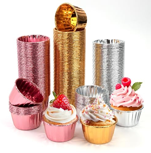 Pirottini per Muffin Carta Cupcake Pirottini di Carta per Cioccolatini Gelatine Dessert Torta Matrimoni Feste Compleanni 150 Pezzi (Argento/Oro/Oro rosa)