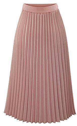 TEERFU Womens Ladies Summer Boho Pleated Skirt Casual Chiffon High Waist Elastic A-line Midi Long Skirts Pink