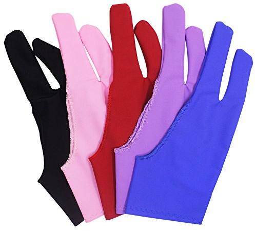 SENHAI Künstlerhandschuh für Zeichentabletten, 5 Farben, freie Größe, Handschuhe für Grafiktablett, linke oder rechte Hand, Blau, Rosa, Schwarz, Lila, Rot, 5 Stück