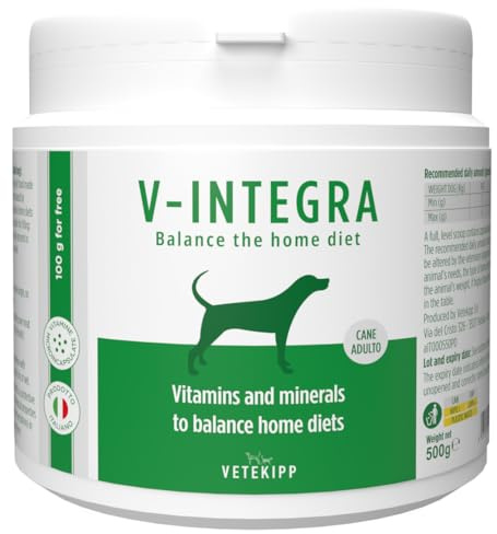 V-INTEGRA Adult Dog 500g, Complete Supplement Rich in Vitamins and Minerals for Homemade and BARF Diets, V Integra Multivitamin for Dogs, Dog Supplements Made in Italy