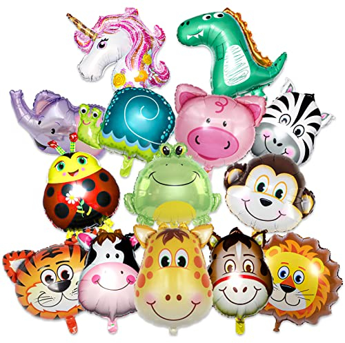 Moocuca 14 Stück Folienballon, Helium Ballons Tiere, Luftballons für tierische Mottopartys, folienluftballon für Geburtstag Deko Party, Geburtstagsfeier (Tierballon)