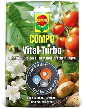 COMPO Vital-Turbo Dünger für schnelle Hilfe bei Mangelerscheinungen, Für alle Obst-, Gemüse- und Zierpflanzen, Ideal als Tomatendünger und Rosendünger, 20 g, Unzutreffend