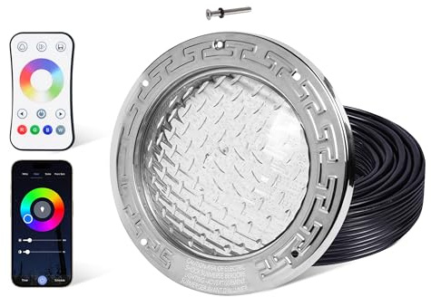 HQUA PN01DC LED Inground Pool Lighting System RGBW Color Change 10 Inch 50W, Remote/App Control, 120V AC, 100 Feet Cord