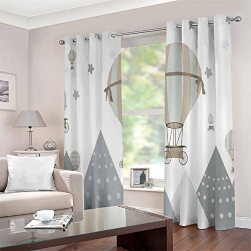 JIARAO Verdunkelungsgardinen 2er Set mit Ösen | Heißluftballon 3D Muster H250×B280 cm | Thermo Isoliert Schallschutz UV-Schutz | Blickdichte Vorhänge für Wohnzimmer Panoramafenster Balkontüren