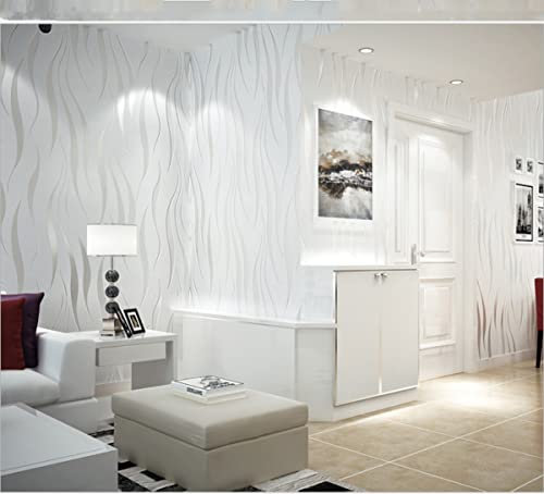 Mwpqbd Papel pintado premium de fibra vegetal + seda extraída, rayas onduladas atmosféricas 3D estereoscópicas, papel pintado (blanco cremoso 35910)