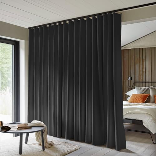 MaKefeile Room Divider Curtains Total Blackout Privacy Curtain Panel Room Thermal Insulated Noise Reduction Curtains for Bedroom Window Living Room Ceiling Track Curtain W 8.3 ft × H 8 ft Black