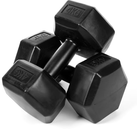 molti Juego de 2 mancuernas cortas, 1 – 4 kg de cemento con superficie antideslizante, para gimnasia, aeróbic, pilates, fuerza y entrenamiento en casa (negro, 2 x 4 kg)