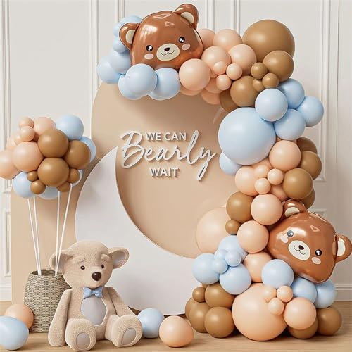 HLEIUKT Kit Ghirlanda Palloncini Compleanno, 95 Pezzi Blu Marrone Kit Arco Palloncini per Baby Shower, Anniversario, Matrimonio, Farfalle Decorazione Compleanno per Feste, Gender Reveal