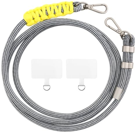 AHABIPERS Handykette Universal, Handy Lanyard für iPhone/Samsung und alle Smartphones mit 2 Stück Universelles Patch, Handyband mit jeder Hülle kombinierbar, Einstellbar/Abnehmbar - Weiß&Schwarz