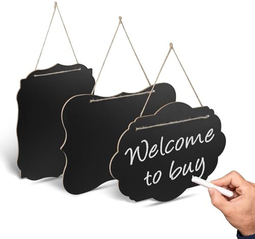 LELE LIFE 3 st hängande griffeltavla skylt med sträng, 17 x 23 cm dubbelsidig trä raderbar liten krittavla skylt tavla tavla tavla skrivtavla meny anslagstavla svart tavla för vägg