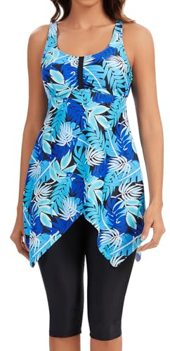 Ecupper Maillot de Bain Femme 2 Pieces Tankini Shorty Imprimé Rembourré Maillot avec Short de Garçon