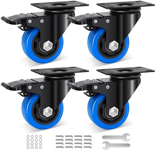 Humagineer 75mm Roulettes Pivotantes, Roulettes para Muebles Pesados con Doble Frein de Bloqueo, 360 Grados Poliuretano Ruedas Pequeñas Carga 540KG, Ruedas para Mover Muebles, Carros, Taller, Lot de 4