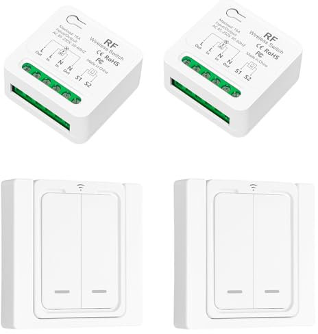 Tedeligo Kit Interrupteurs Sans Fil, Fonctionne Avec Un Interrupteur Mural, Portée De Contrôle Jusqu'à 100 M Pour Lampes D'intérieur Ampoules LED, Récepteur Relais AC220 V 2000 W(2 À 2)