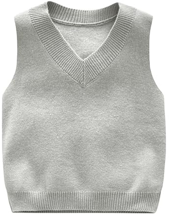 Yishengwan Pulls sans Manches Enfants Col V Débardeur Tricoté Couleur Unie pour Garçons et Filles