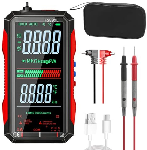 Multimeter digital USB-uppladdningsbar strömmätare – 6 000 räkningar, USB-C uppladdningsbar, True RMS – Miss spänning, ström, kapacitet, kontinuitet, motstånd, frekvens, NCVdetektor