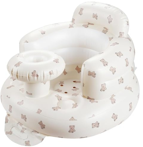 Seggiolino gonfiabile per bambini da 4 a 24 mesi con pompa ad aria integrata, supporto per la schiena per bambini, sedia per sedersi, sedia per baby shower, sedile (Orsetto neonato)