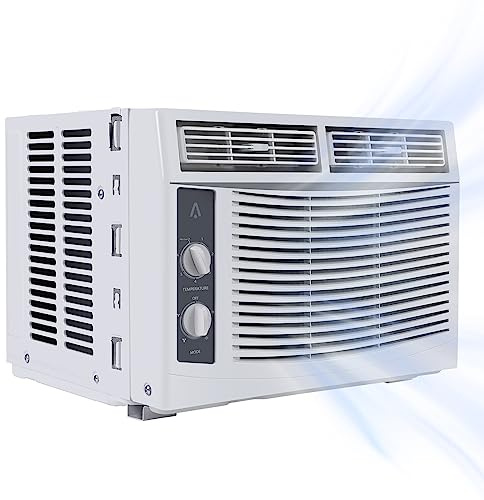 MilleLoom 5000 BTU Window AC Unit with Mechanical Controls, Window AC Unit Cools Up to 150 Square Feet,Sleep Mode, 24H Timer, 3 Fan Speeds, Auto Restart, Self-Evaporating, 115V/60Hz, White