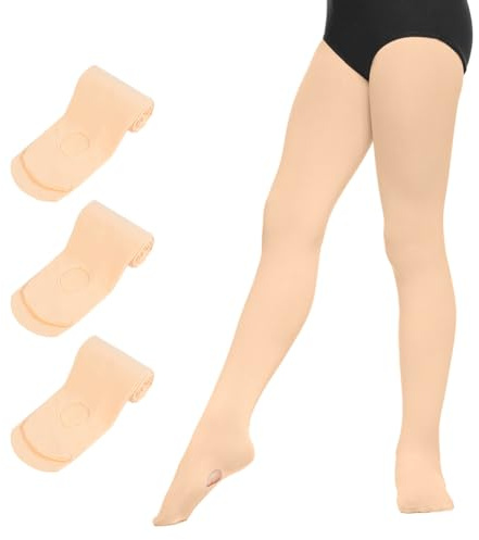 DiULi 3Pcs 90 den Collant da Ballo Convertibili e Calzamaglie da Danza Classica Convertibile, Calze da Danza, per Bambina Ragazze (L)